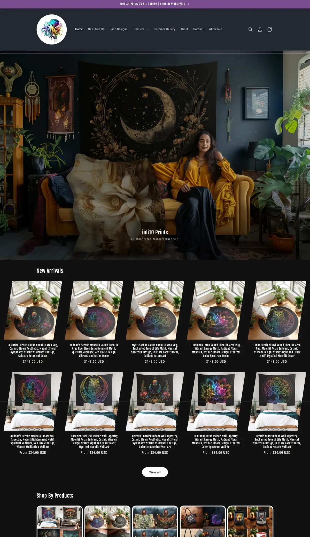 Homepage showcasing hero lifestyle imagery and featured product grid