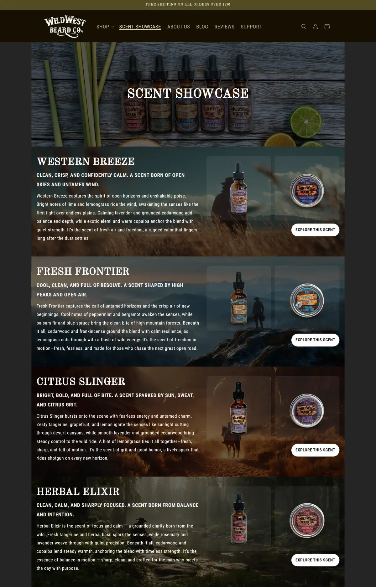 Scent Showcase desktop layout highlighting signature scents with immersive photography