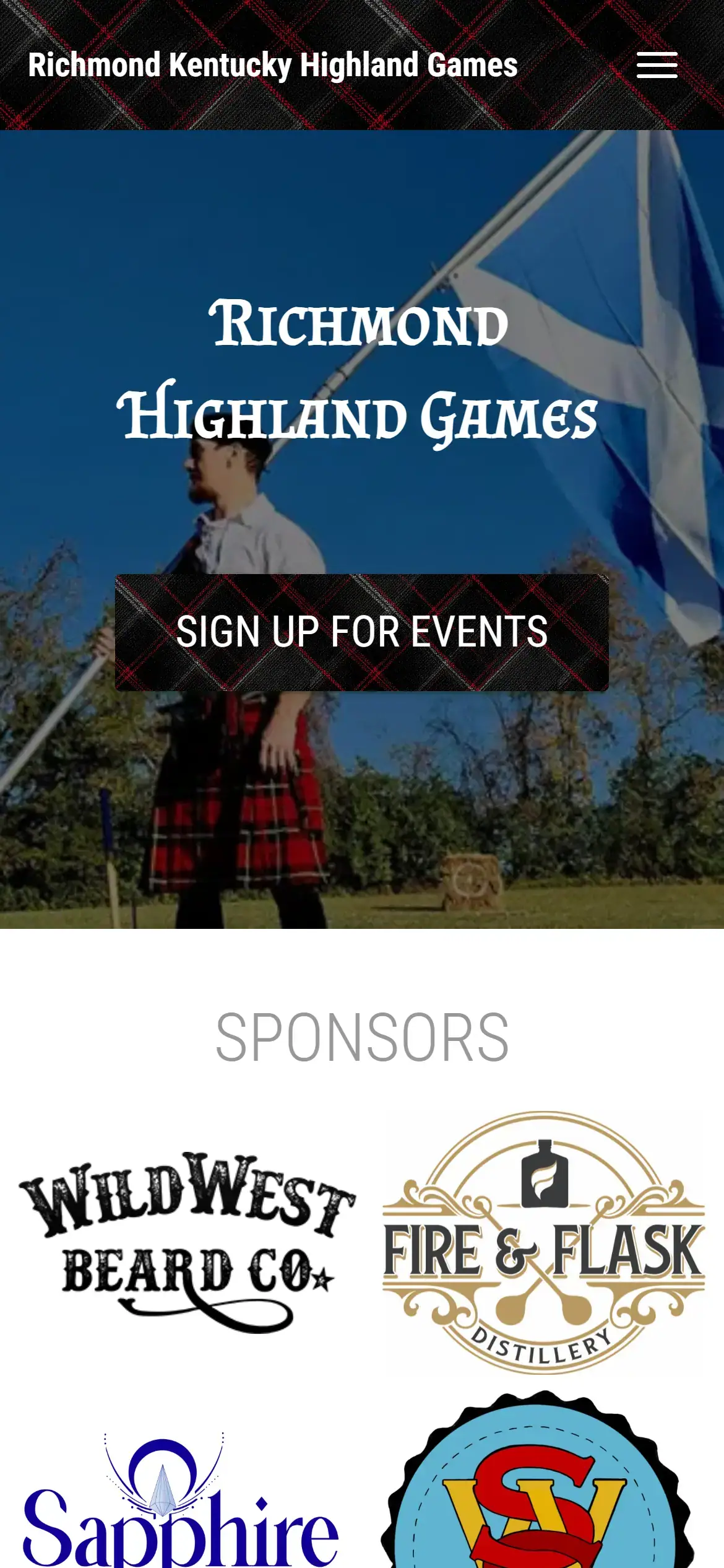 Mobile homepage with large headline and plaid CTA button