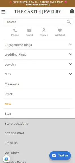 Mobile navigation menu showcasing clear categories and utilities